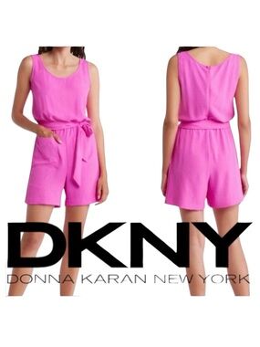 DKNY Bright Hot Pink Scoop Neck Sleeveless Belted Romper (10)